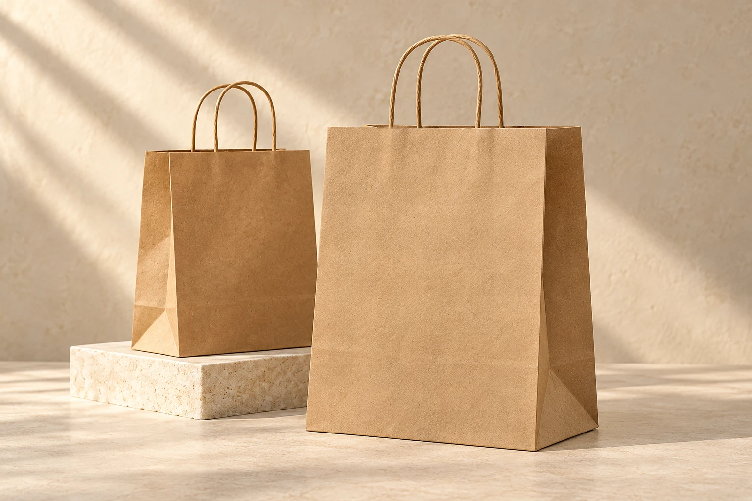 Kraft carry bags in Natural kraft finish